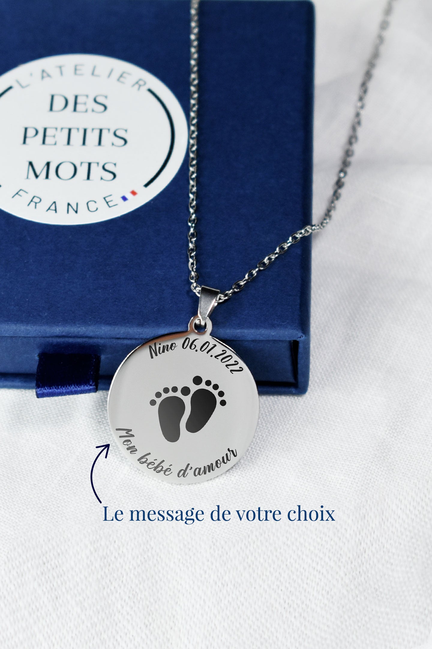 Little Feet Birth Necklace - Silver