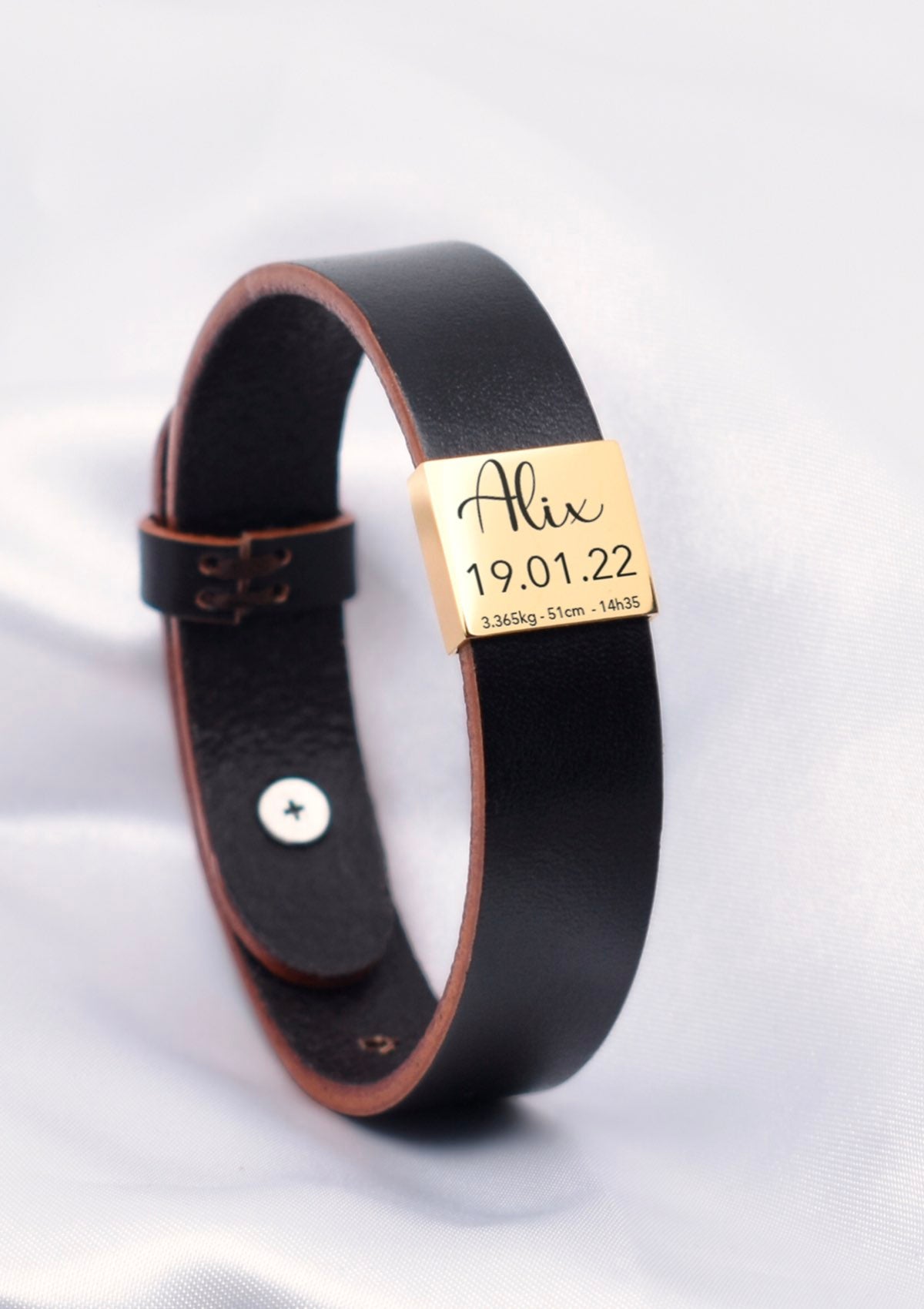 Birth leather bracelet - Gold
