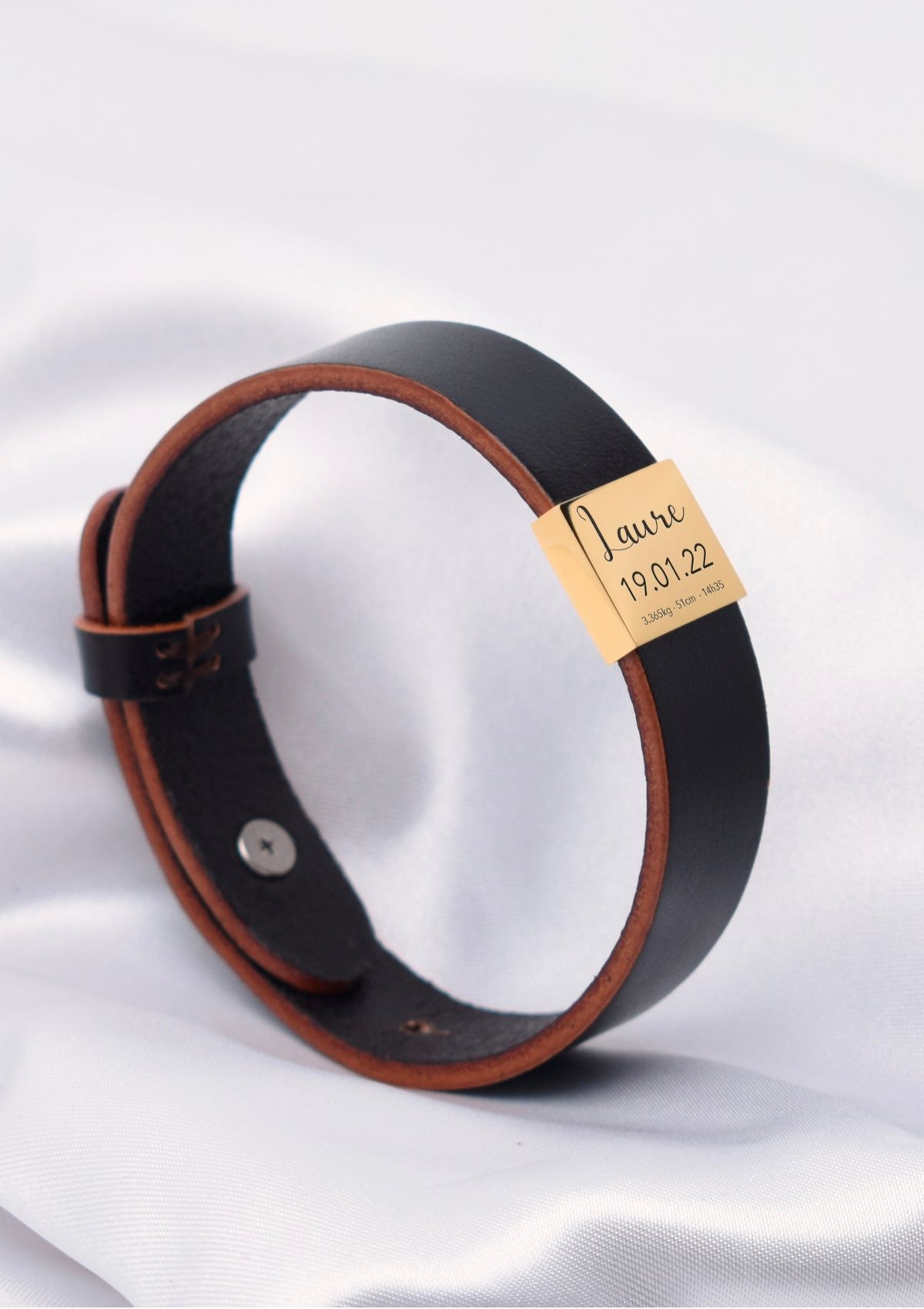 Birth leather bracelet - Gold