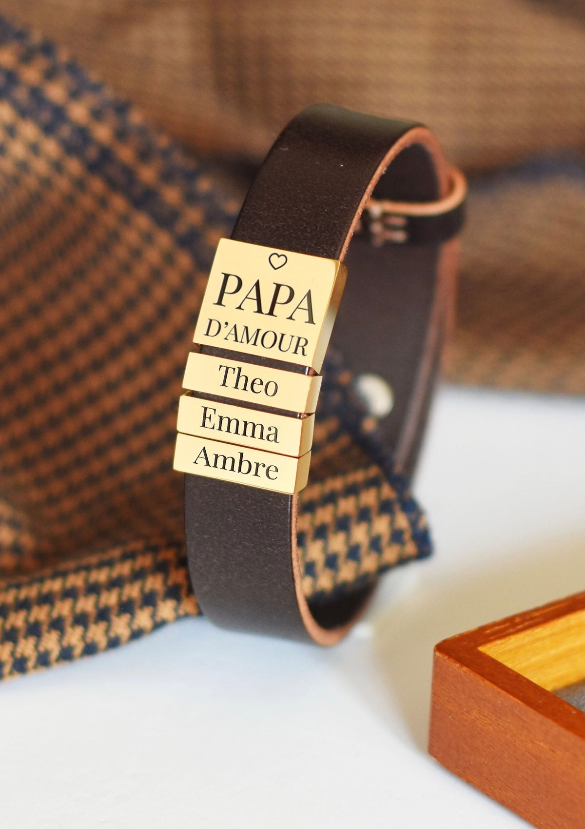 bracelet en cuir papa d'amour personnalisé avec prénoms