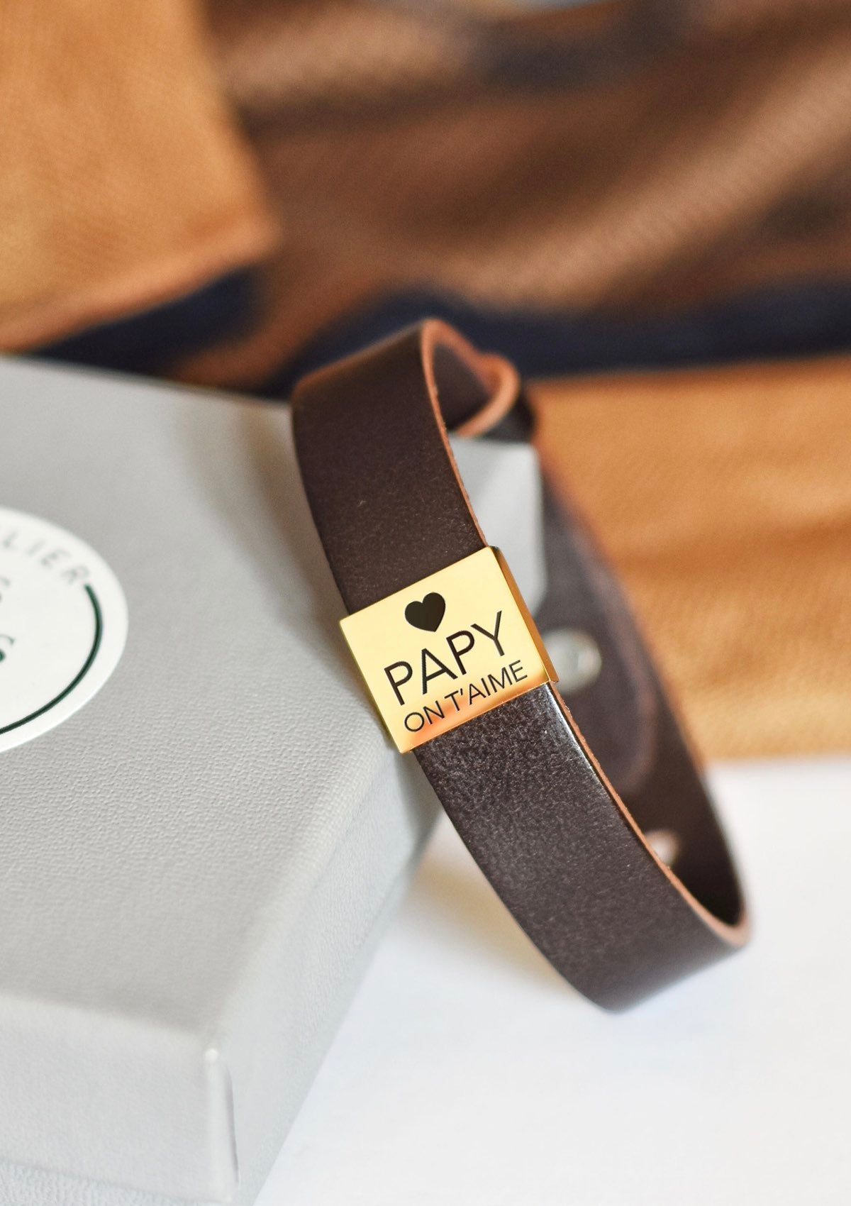 bracelet cuir papy on t'aime