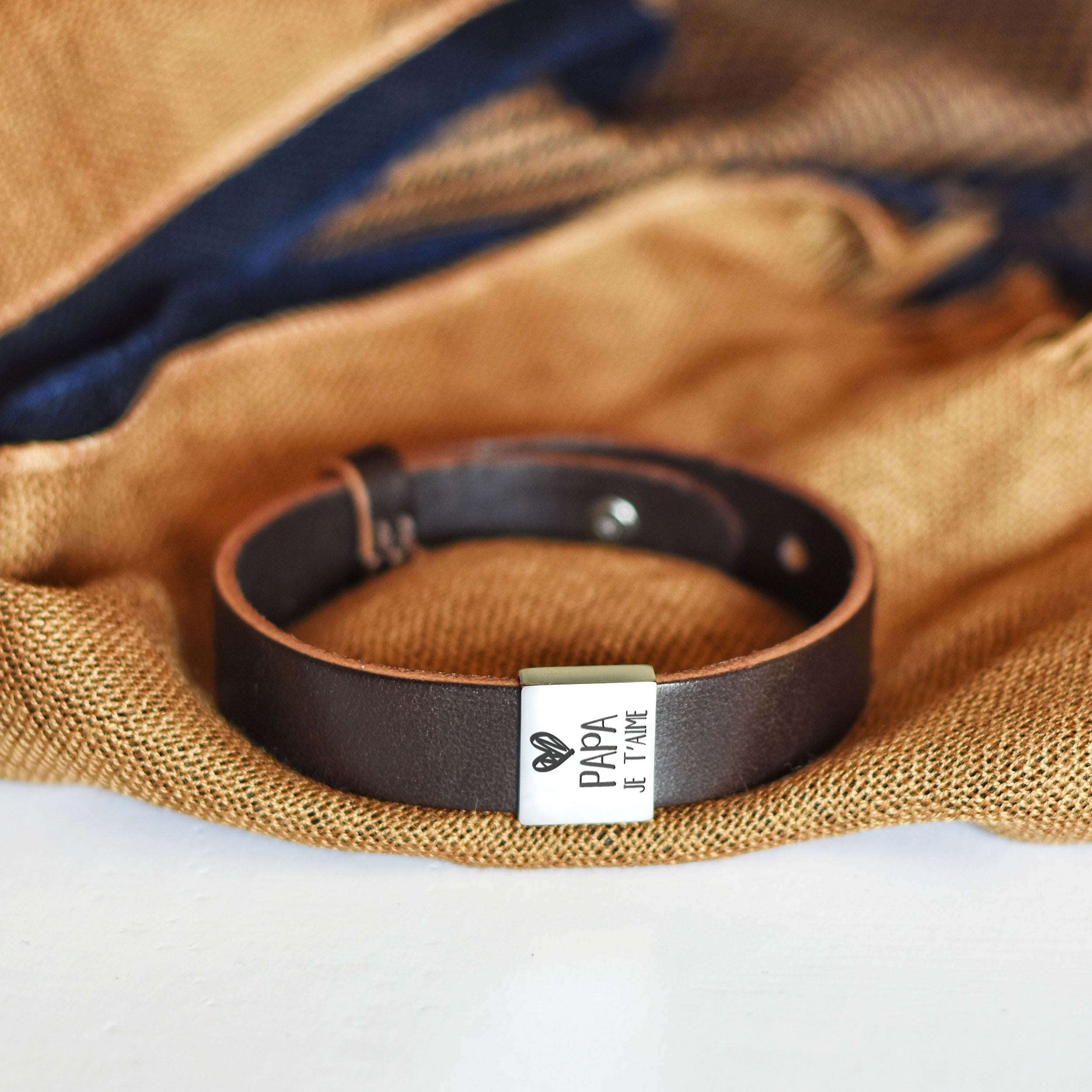 bracelet en cuir papa je t'aime argenté
