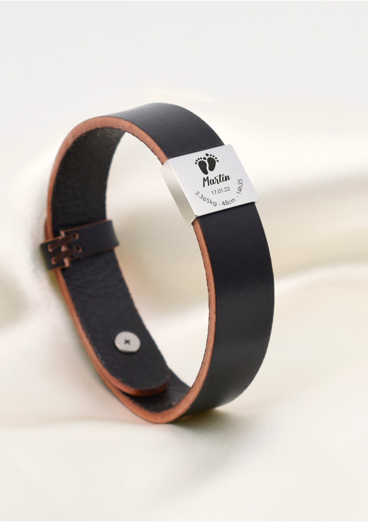 Bracelet Naissance cuir - Argenté