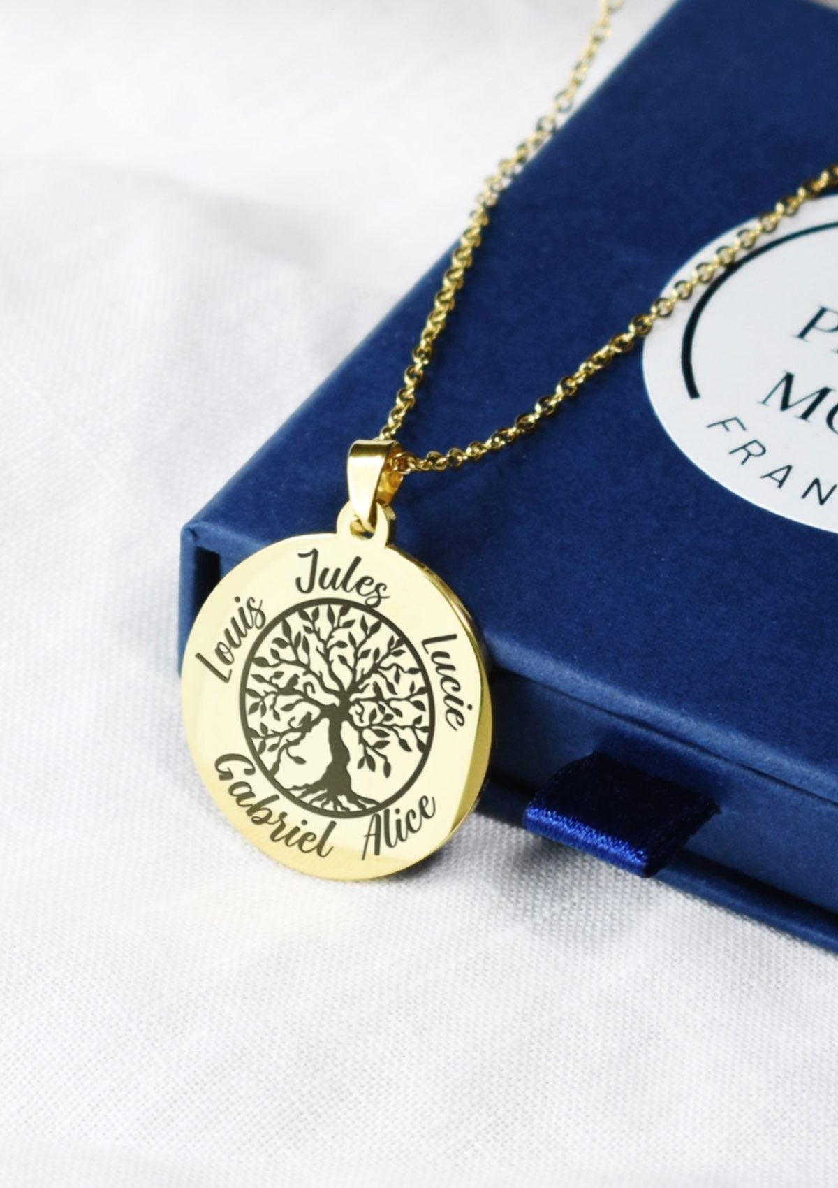 collier doré arbre de vie prénoms