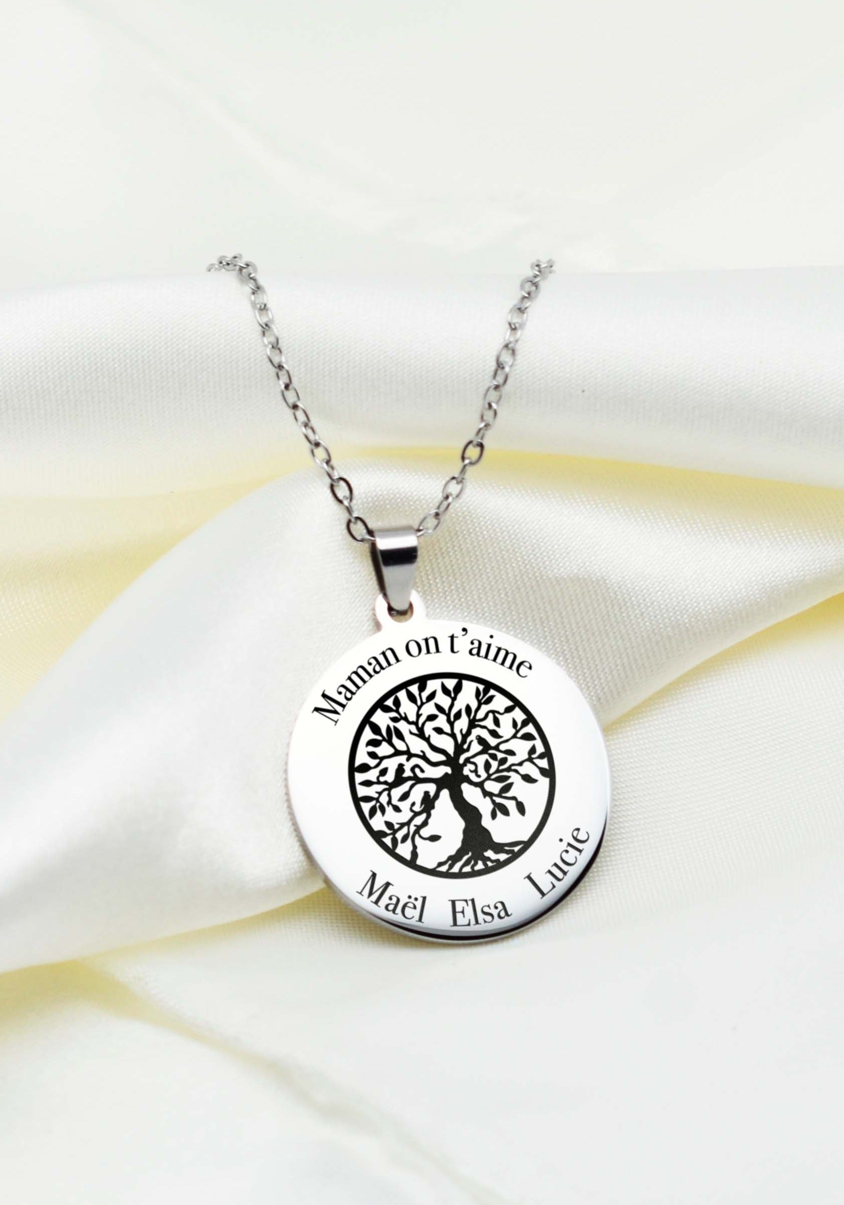 collier arbre de vie argenté maman on t'aime