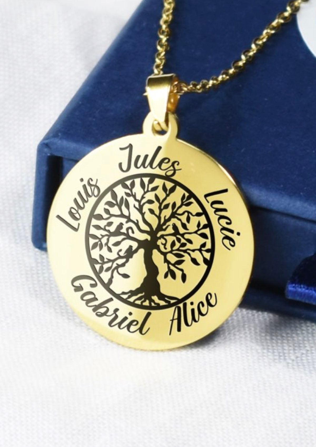 collier arbre de vie doré personnalisable prénoms