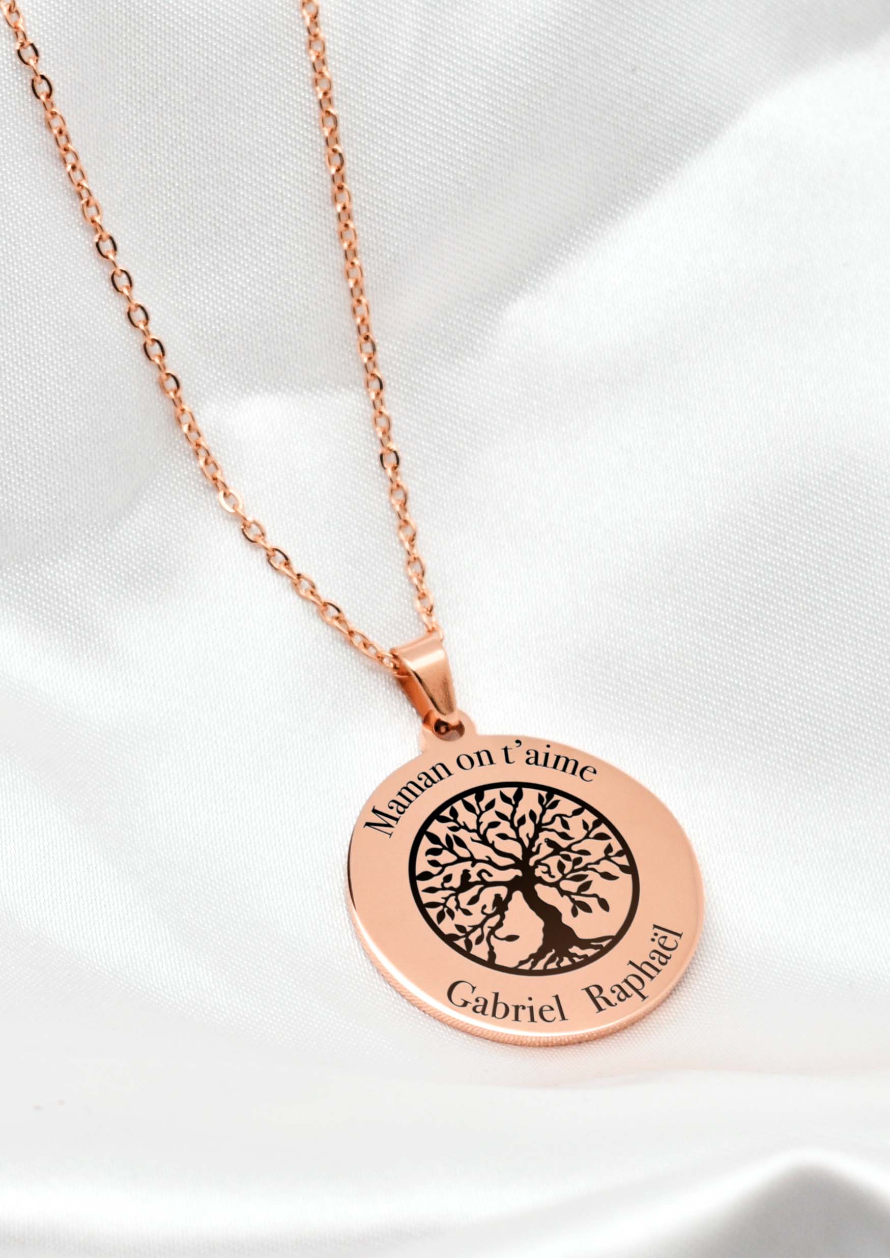 collier arbre de vie rose doré