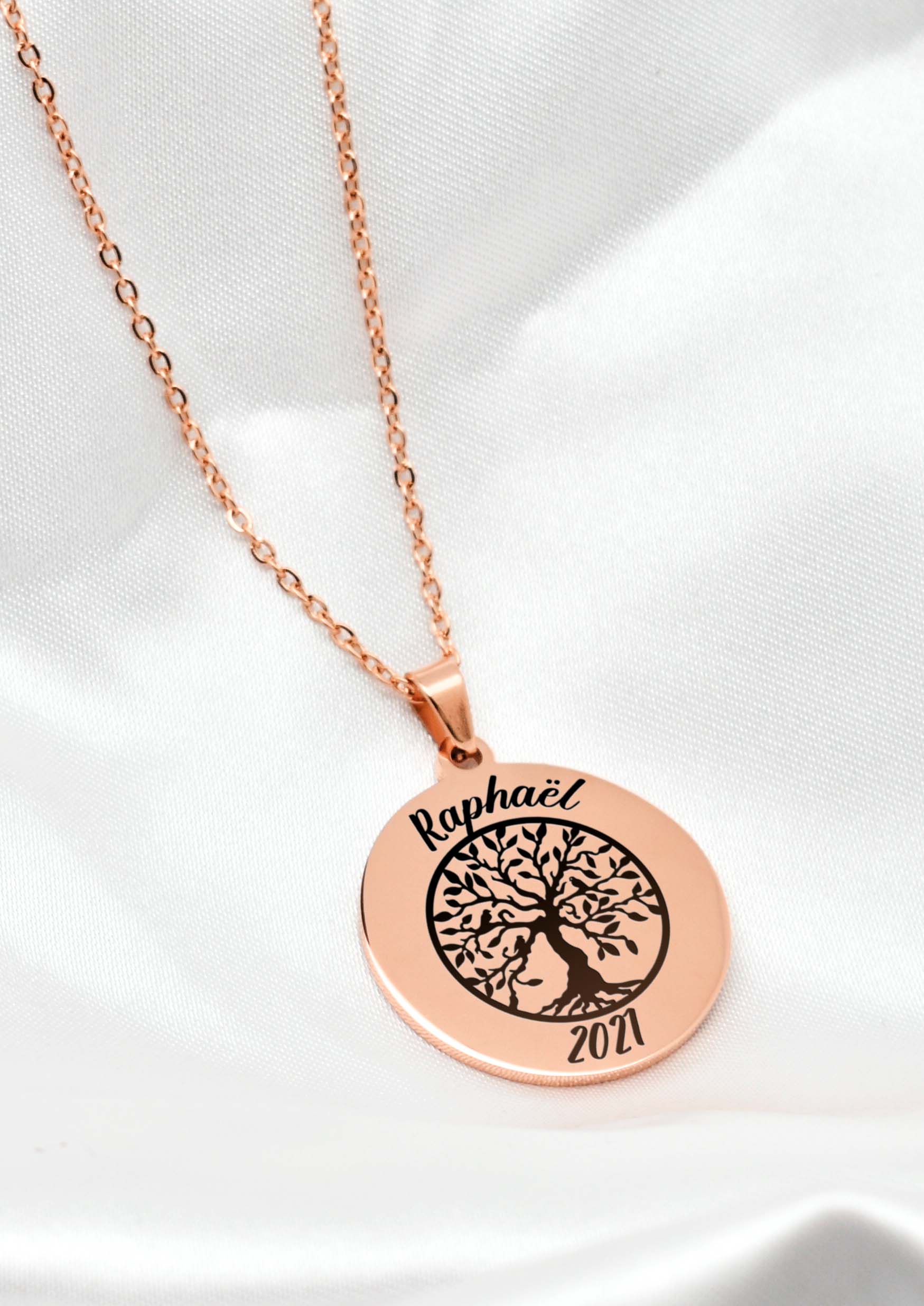 collier arbre de vie personnalisé rose doré