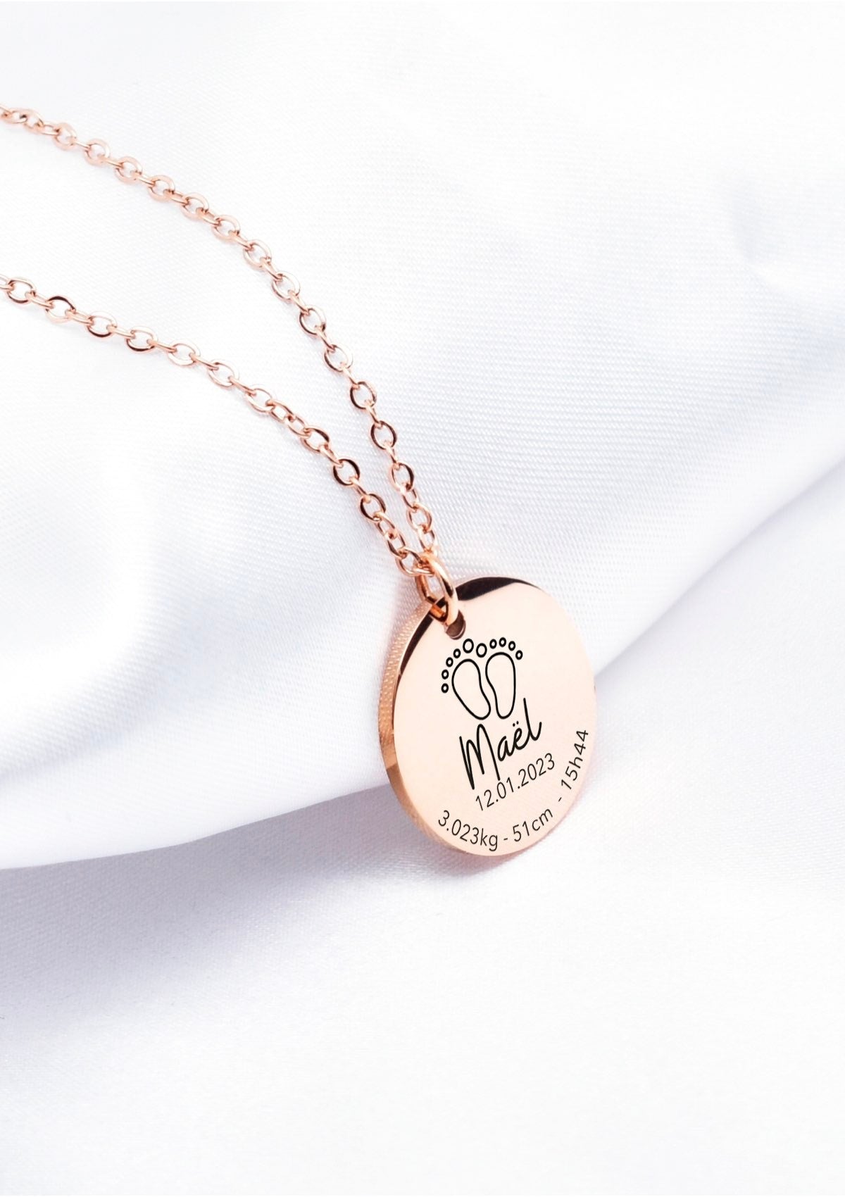 collier empreinte bébé rose doré