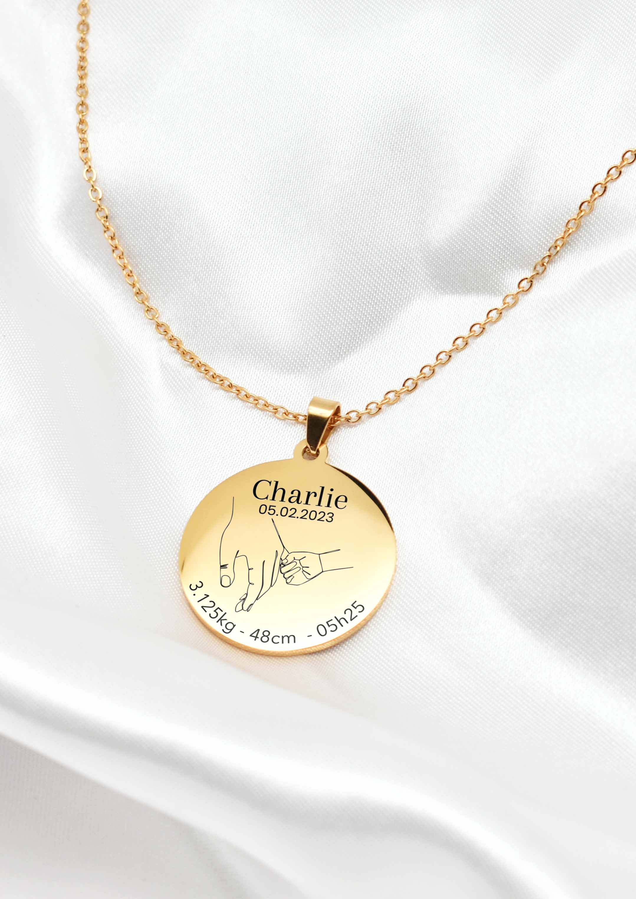 collier de naissance doré personnalisé bébé