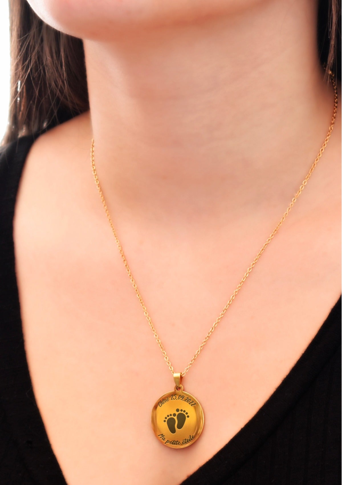Little Feet Birth Necklace - Gold