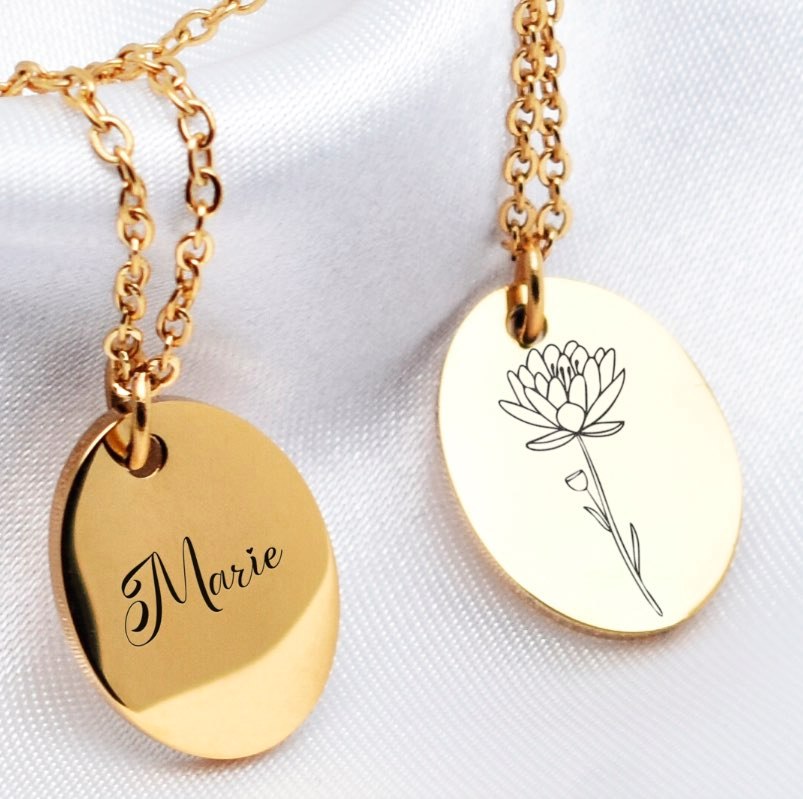 pendentif personnalisé fleur de naissance et prénom