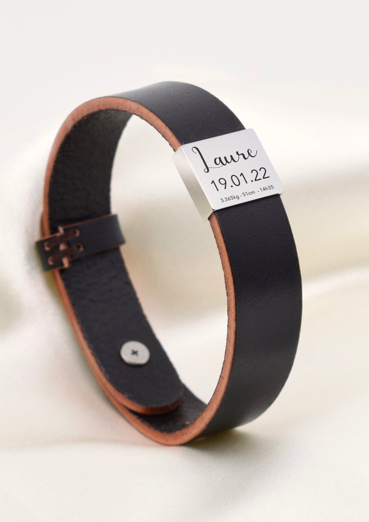 Bracelet Naissance en cuir - Argenté