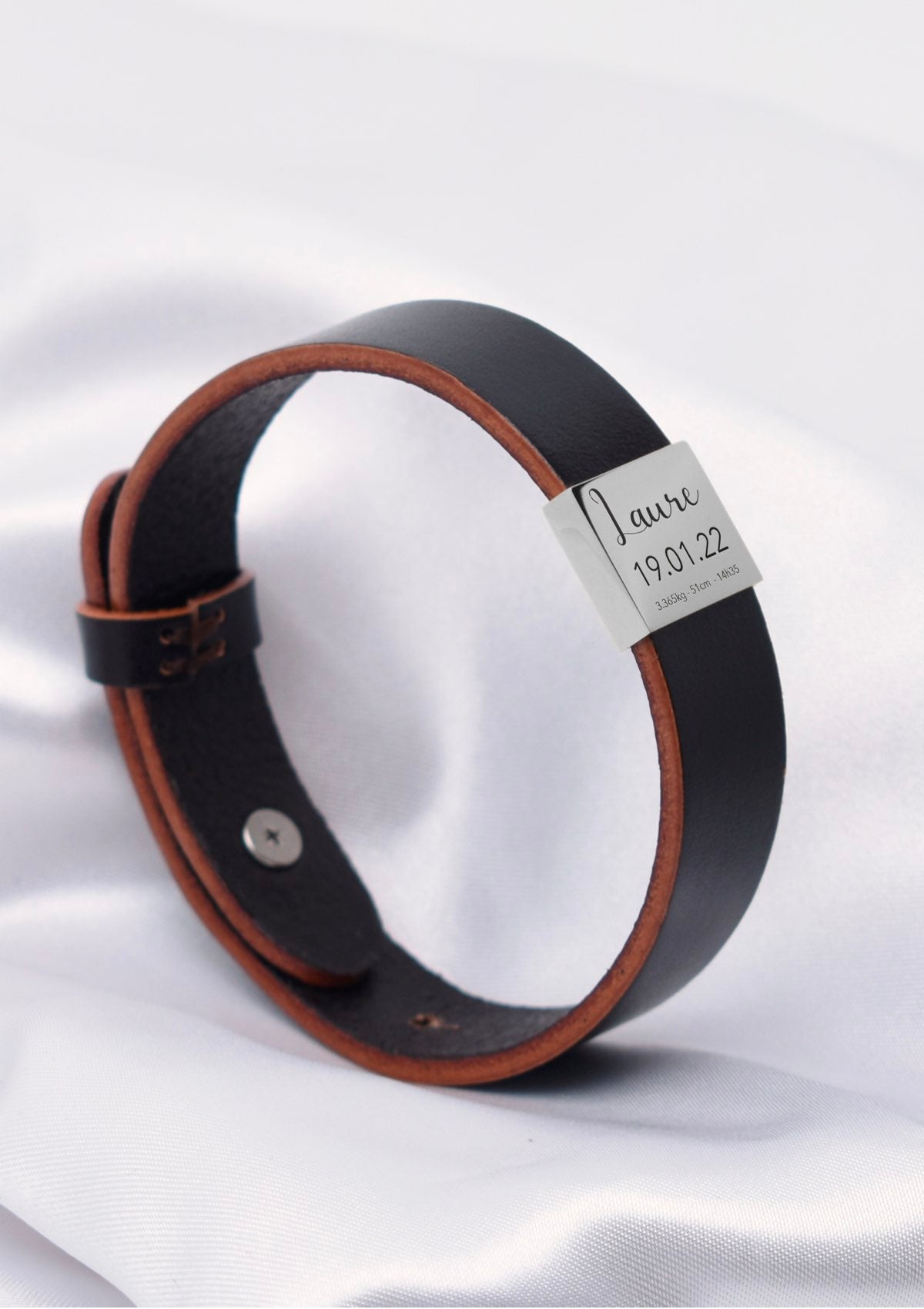 Bracelet Naissance en cuir - Argenté