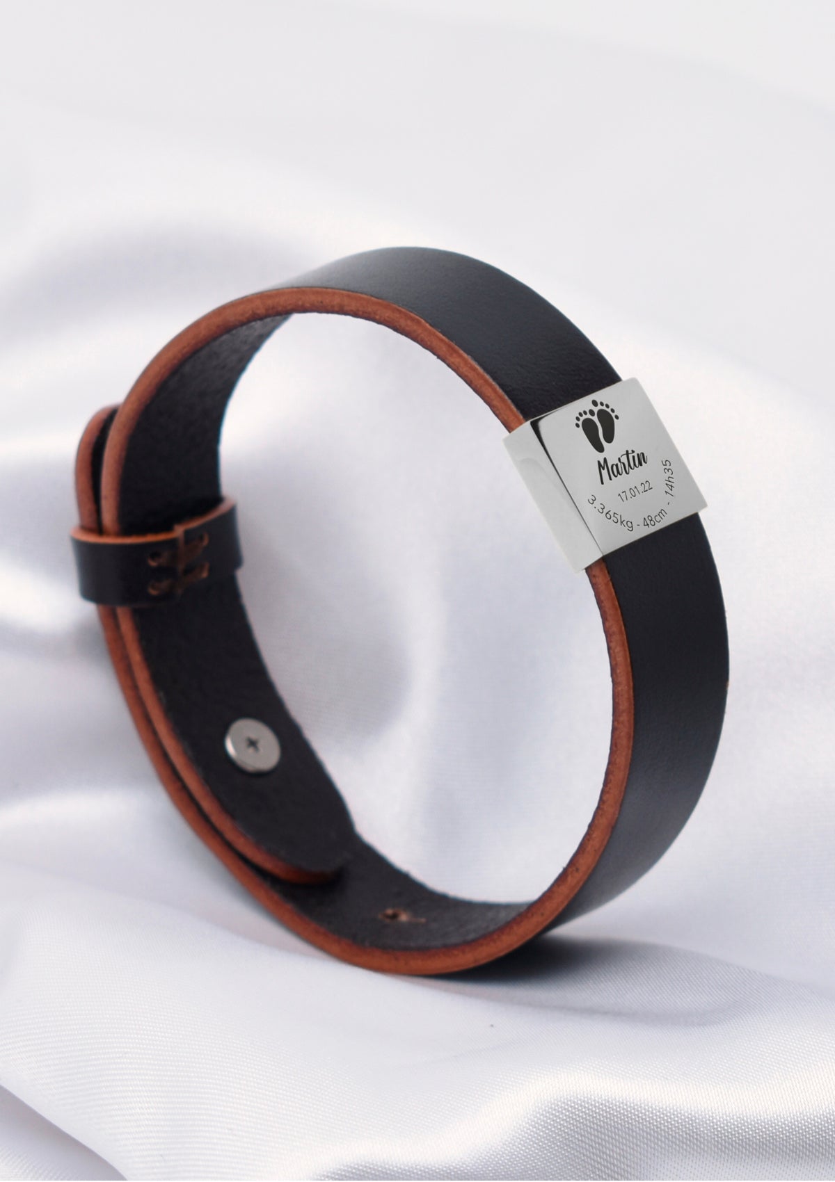 Bracelet Naissance cuir - Argenté