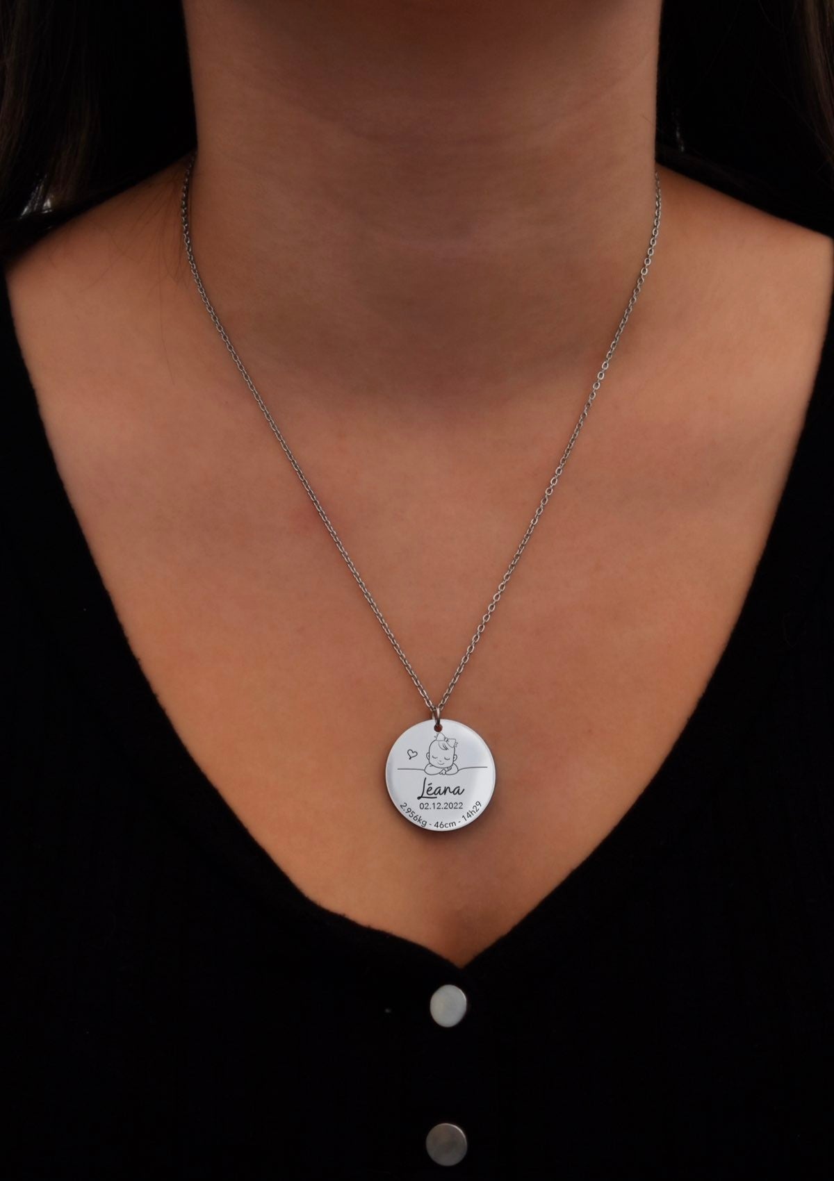 collier de naissance bébé personnalisable argenté