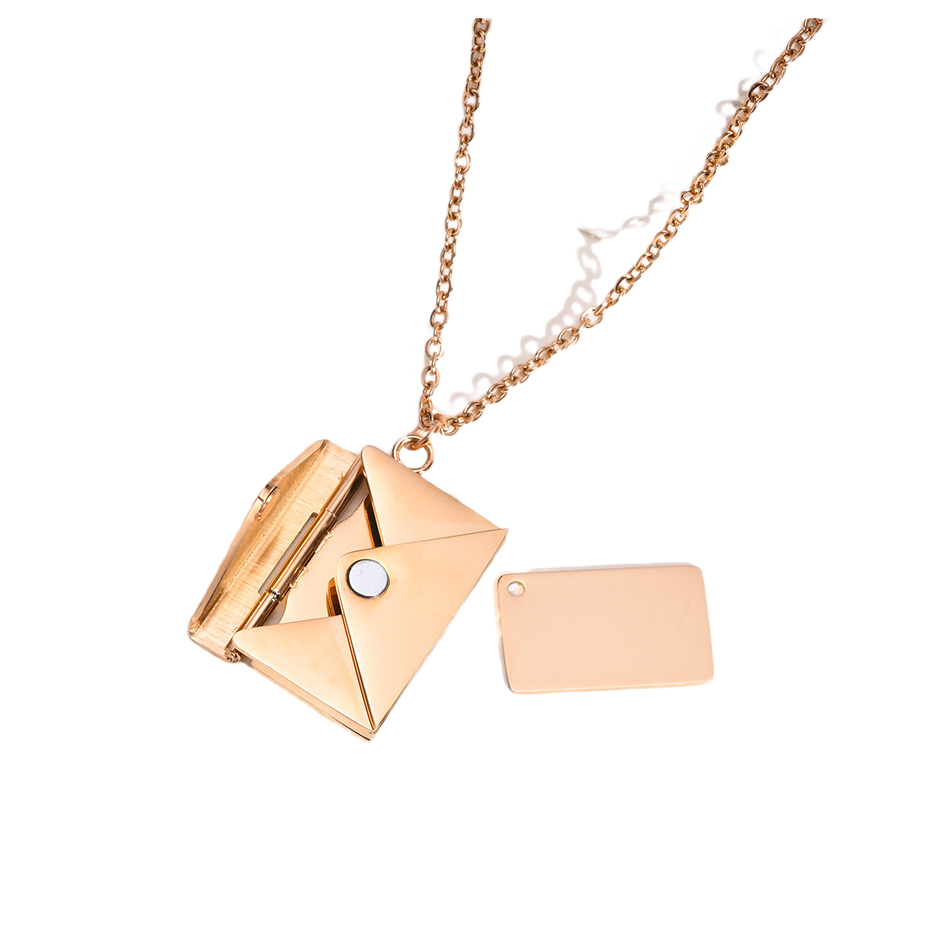 collier enveloppe rose doré