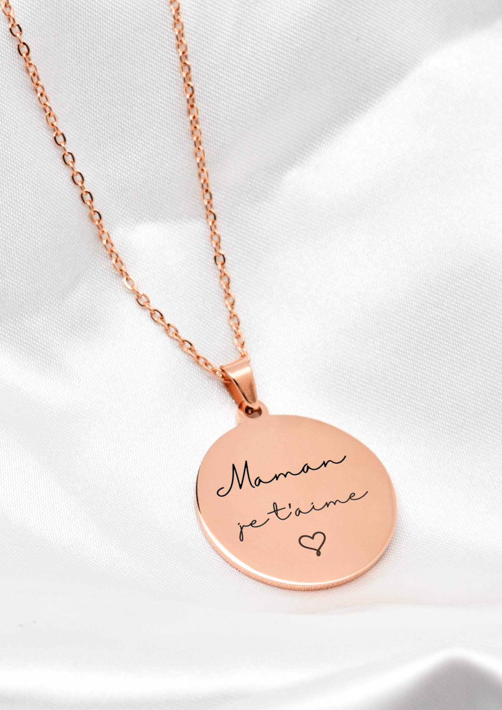 collier maman je t'aime rose doré 