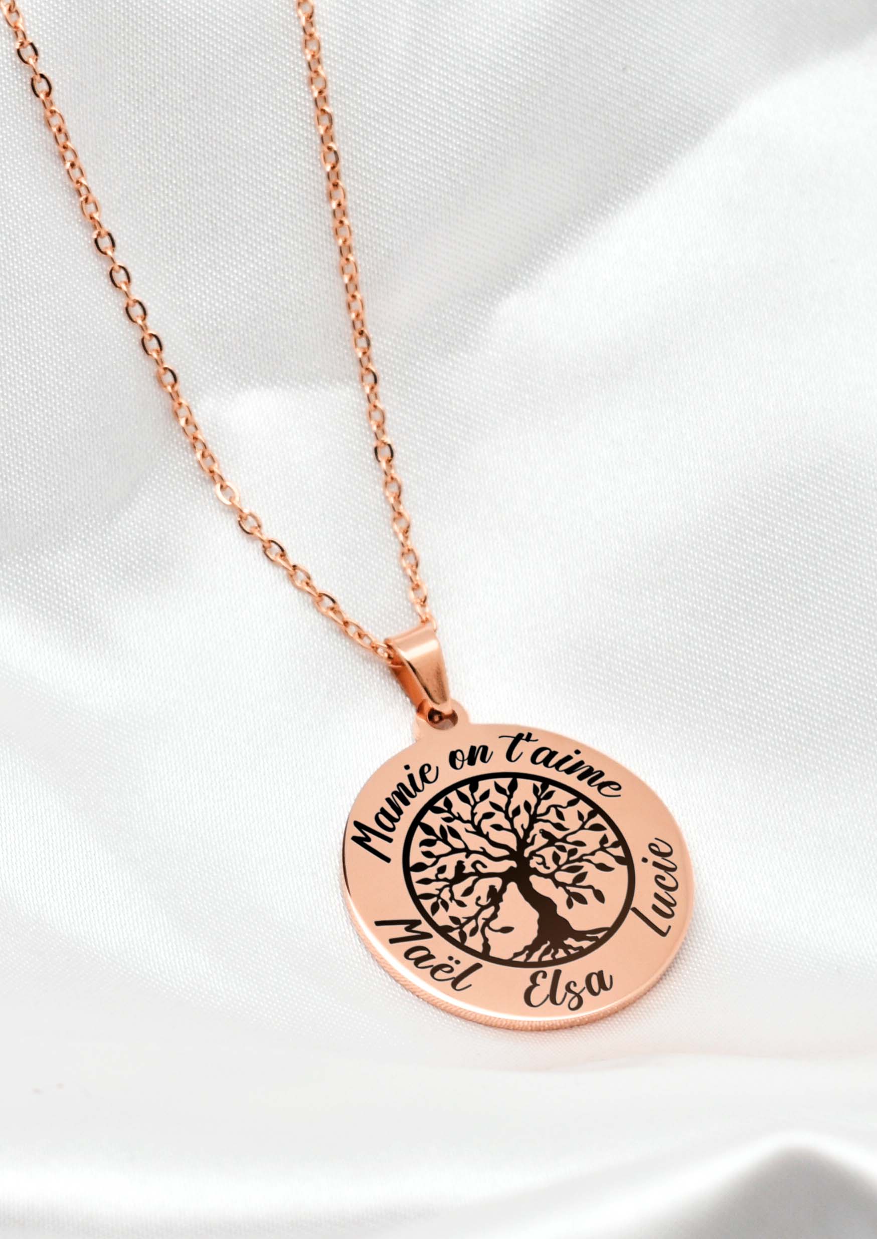 collier mamie on t'aime rose doré personnalisé