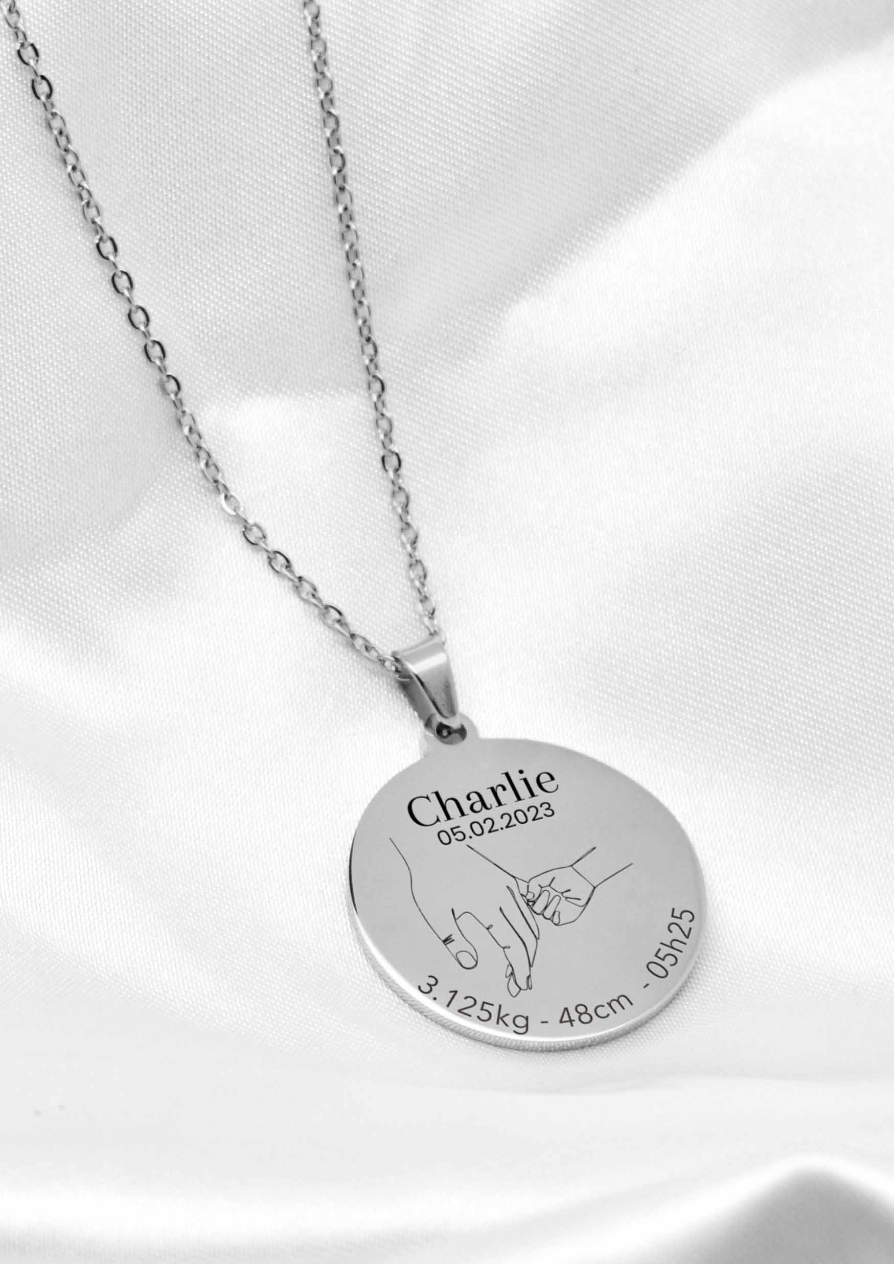 collier personnalisé naissance argenté