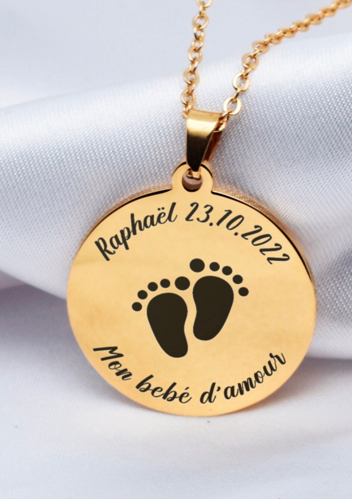 Collier de Naissance Petits pieds - Doré