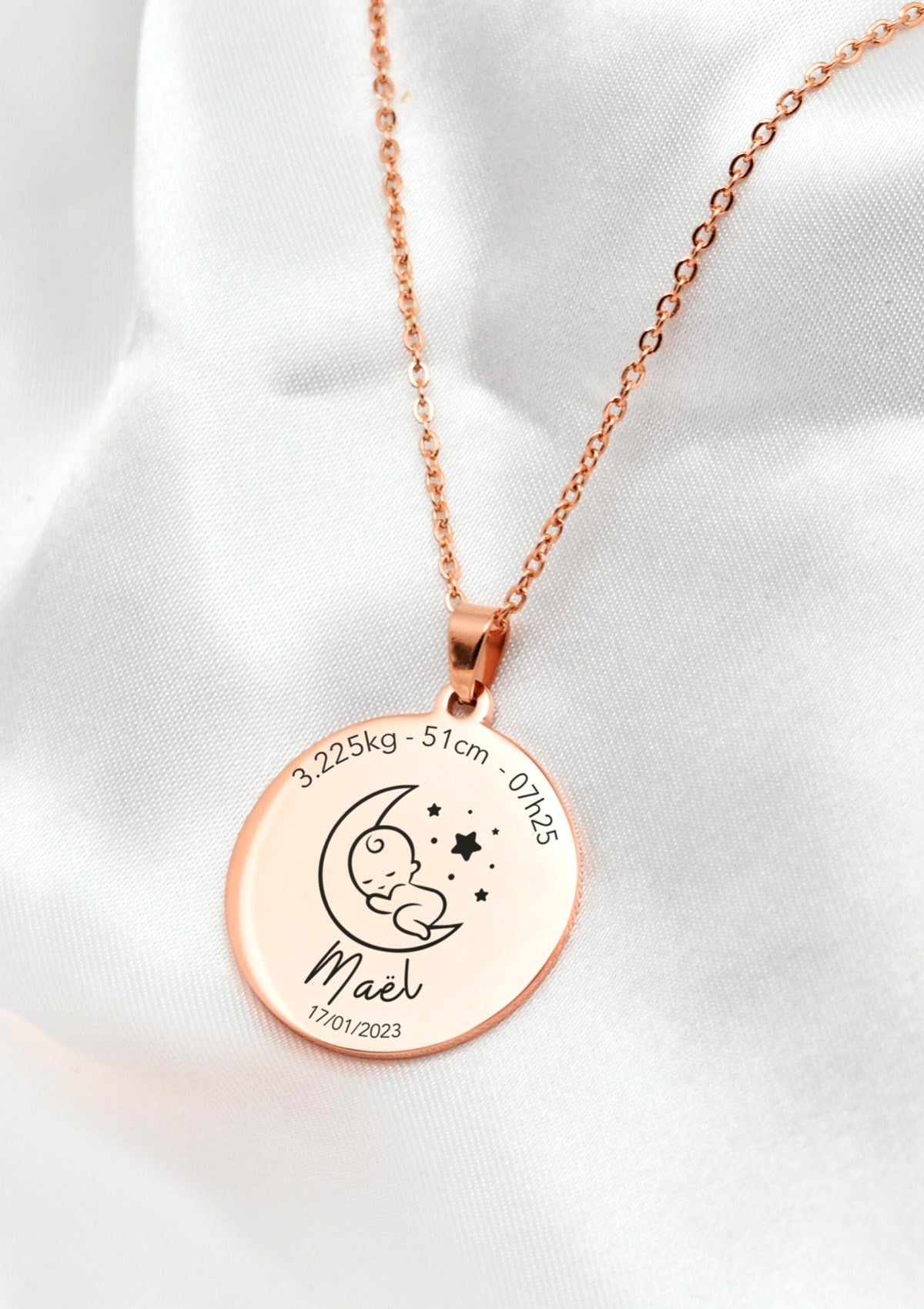 Collier petite lune rose doré garçon