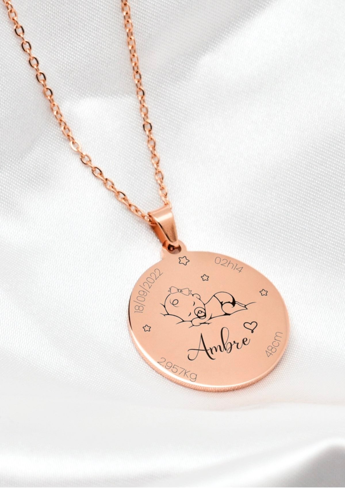 Collier de naissance personnalisé rose doré 