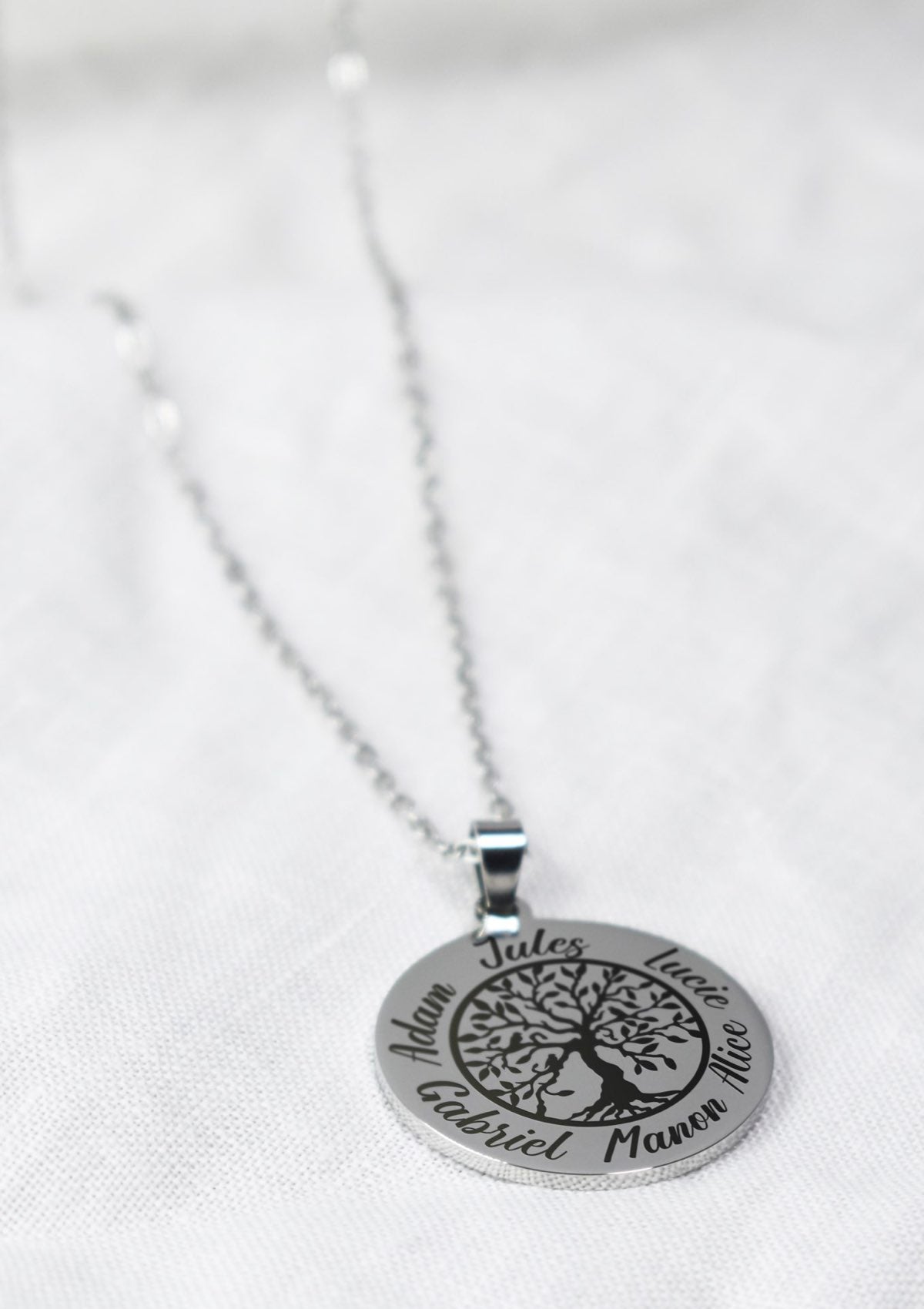 Tree of Life &amp; Name Necklace - Silver